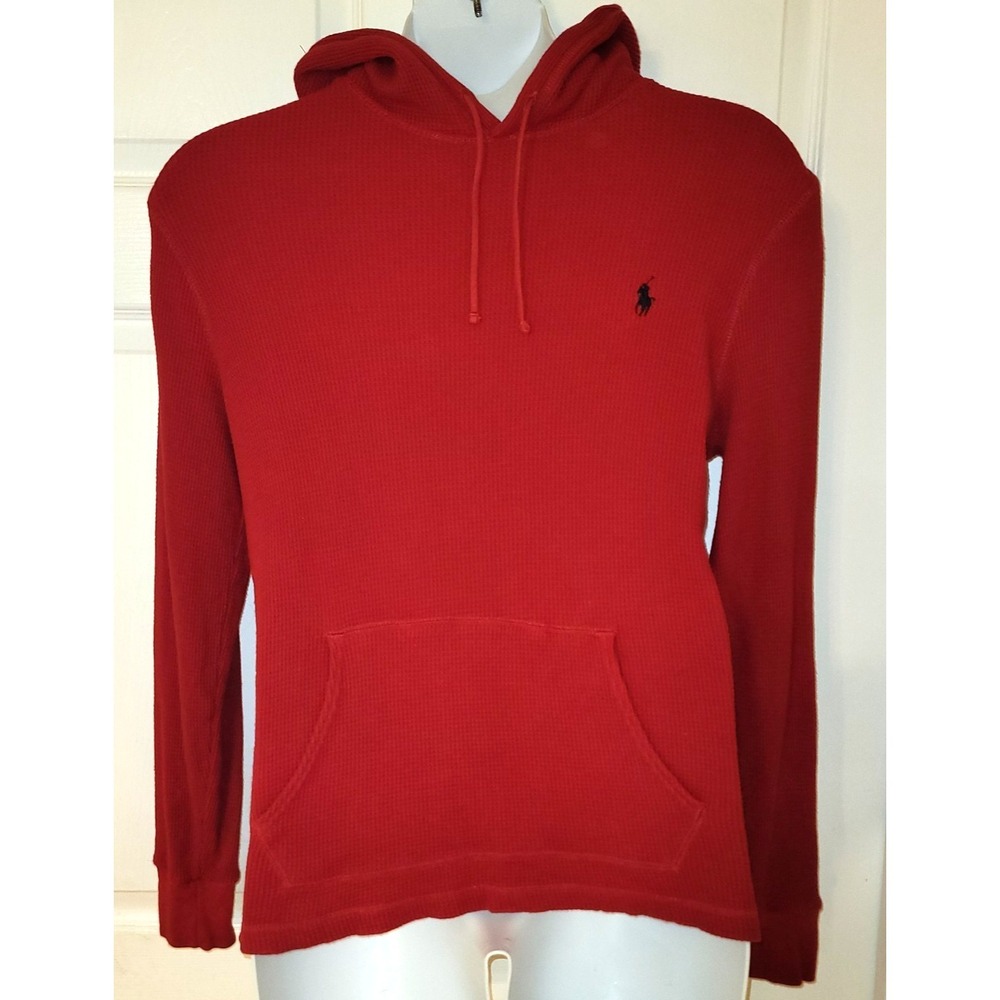 Polo Ralph Lauren Hoodie M Red‎ Waffle Knit Pony Logo-100% Cotton